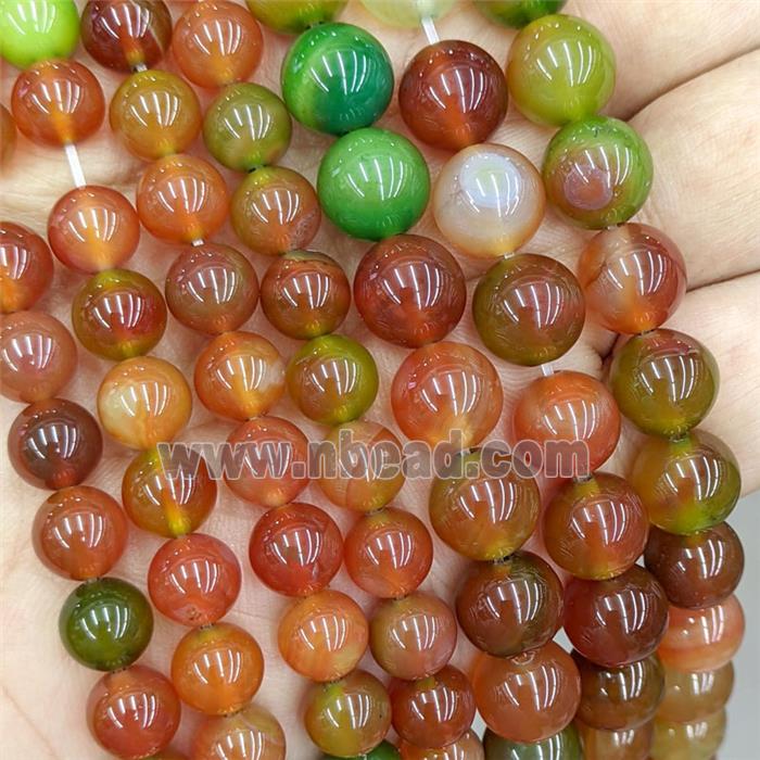 Natural Agate Round Beads Red Green Dye Smoth