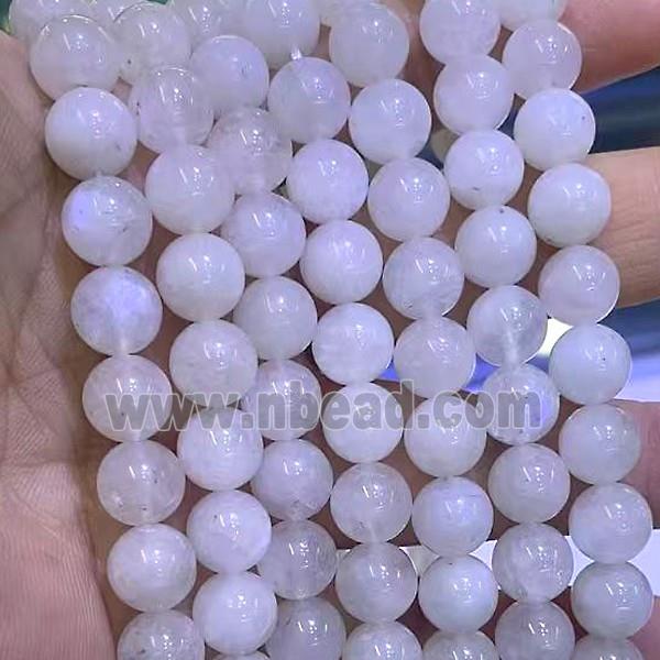 Natural White Moonstone Beads Blue Flash Smooth Round
