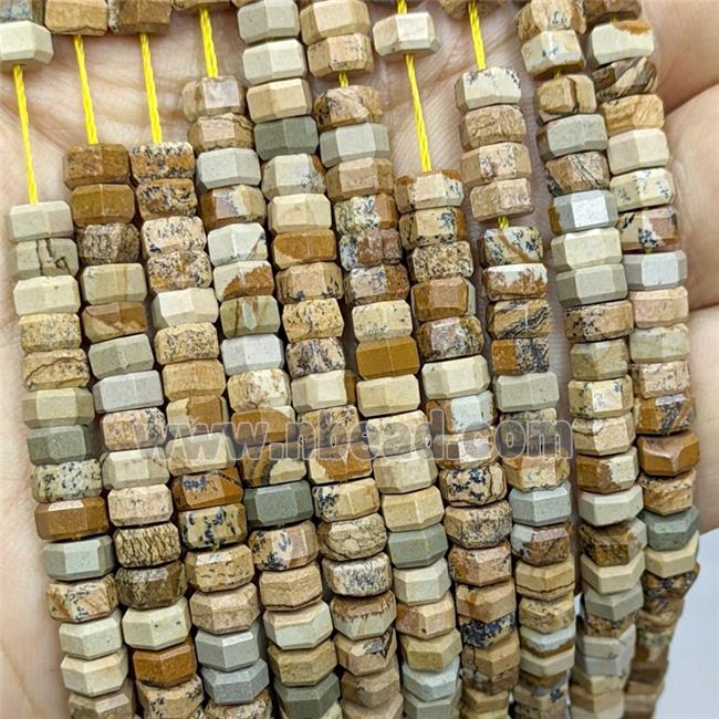 Natural Picture Jasper Hexagon Beads
