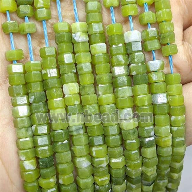 Natural Chinese Nephrite Jade Hexagon Beads Olive