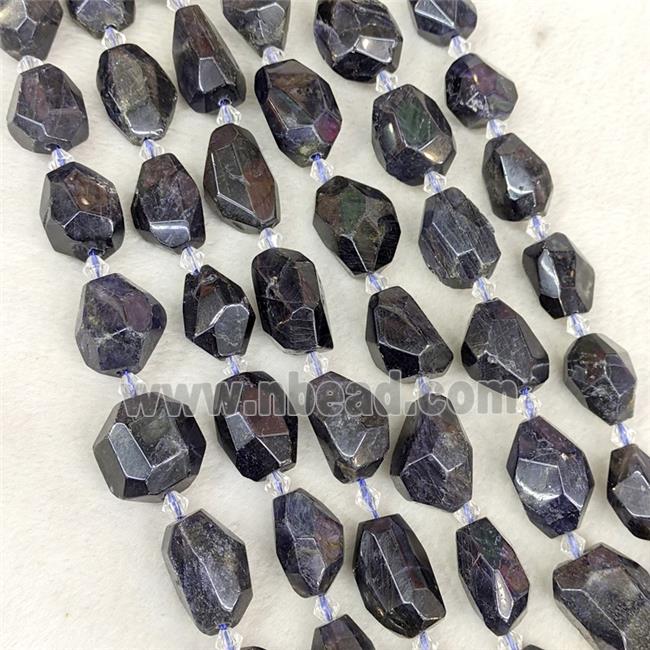 Natural Iolite Nugget Beads Faceted Freeform Dark Inkblue
