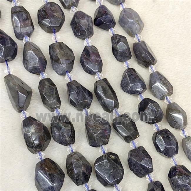 Natural Iolite Nugget Beads Faceted Freeform Inkblue