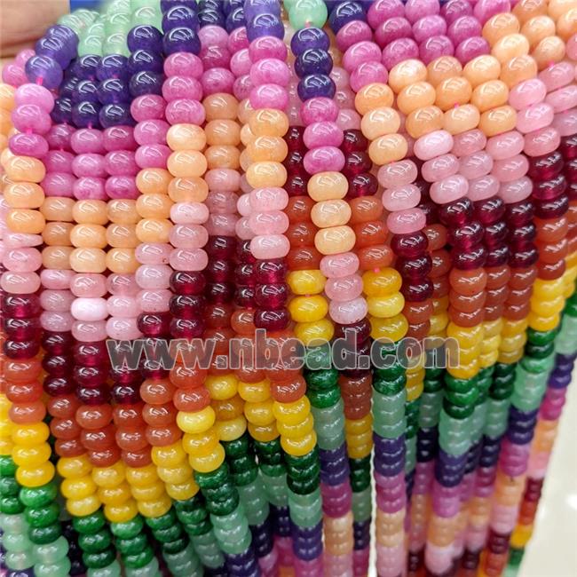 Natural Jade Beads Smooth Rondelle Mixed Color Dye