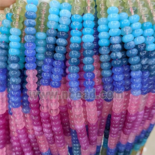 Natural Jade Beads Smooth Rondelle Mixed Color Dye