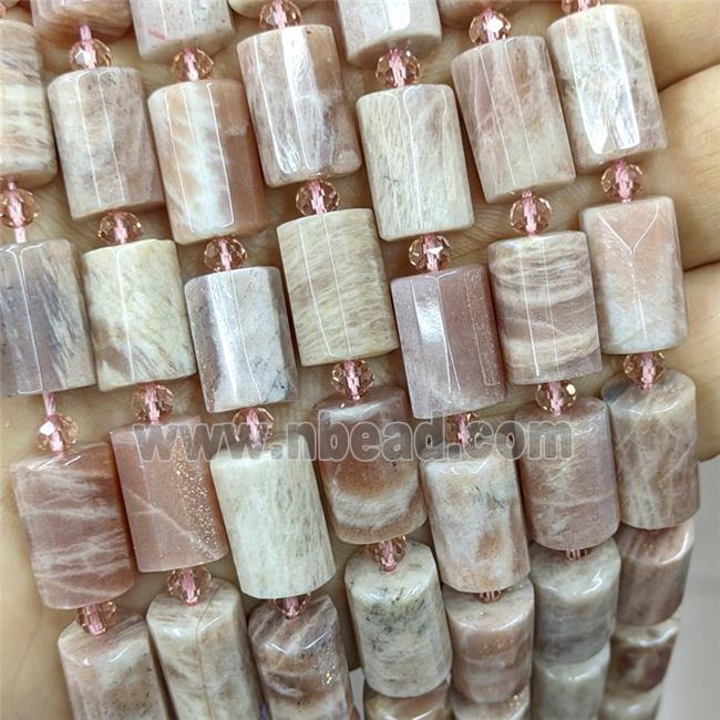 Natural Peach Sunstone Tube Beads