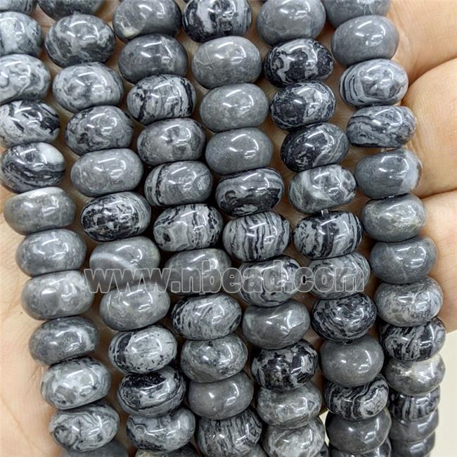 Natural Gray Map Jasper Beads Smooth Rondelle