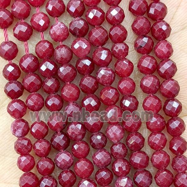 Red Dye Jade Beads Faceted Round