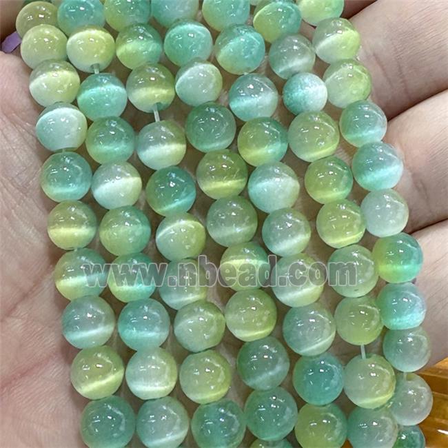 Cat Eye Round Beads Smooth Green Dye