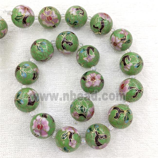 Green Cloisonne Copper Round Beads Flower