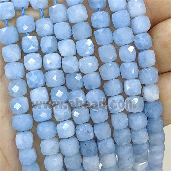 Jade Cube Beads Blue Dye Faceted