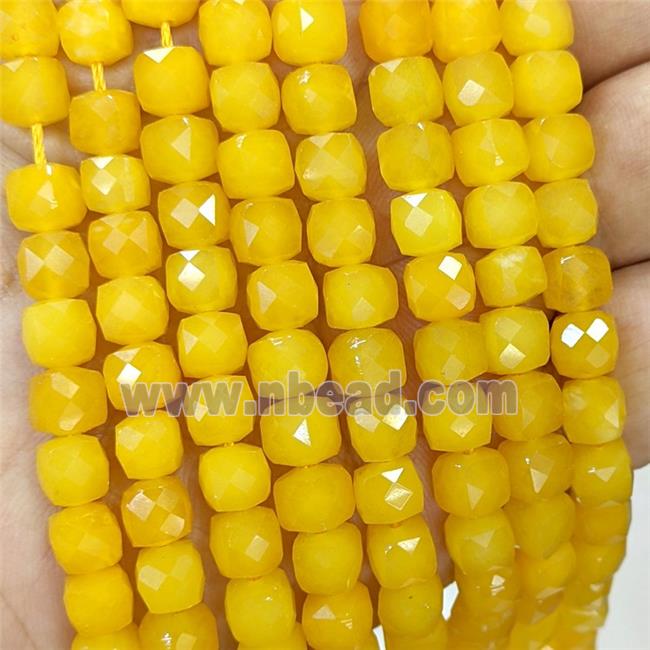 Golden Dye Jade Beads Faceted Cube