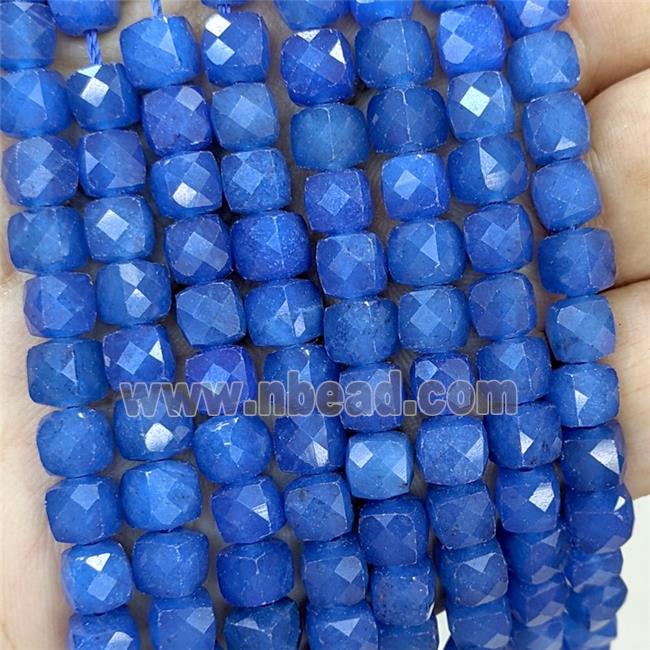 Blue Dye Jade Beads Faceted Cube