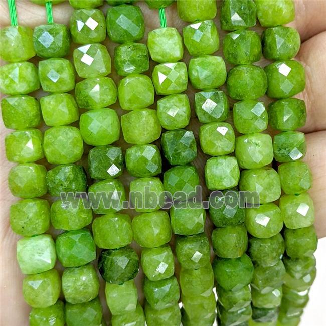 Olive Dye Jade Beads Faceted Cube