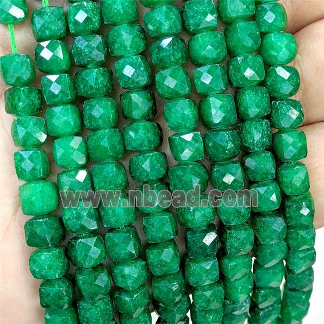 Green Dye Jade Beads Faceted Cube