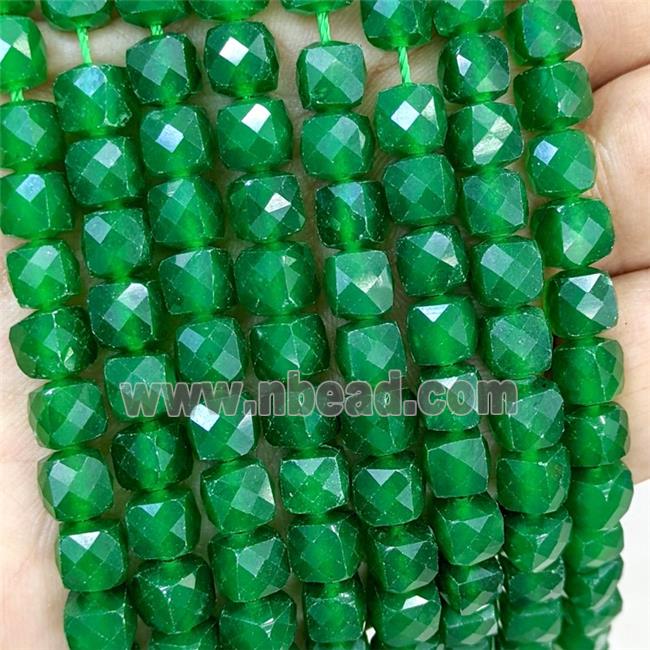 Green Dye Jade Beads Faceted Cube