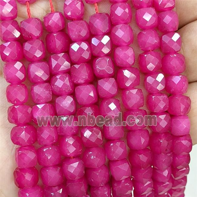 Red Dye Jade Beads Faceted Cube