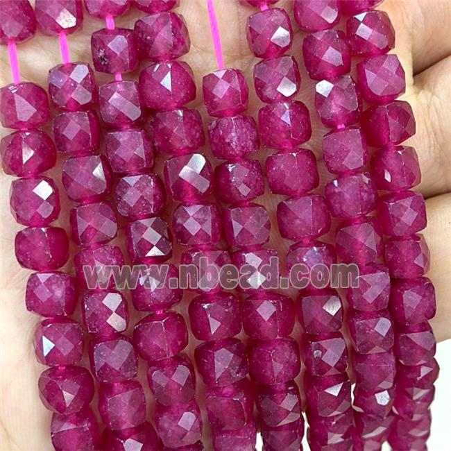 Red Dye Jade Beads Faceted Cube