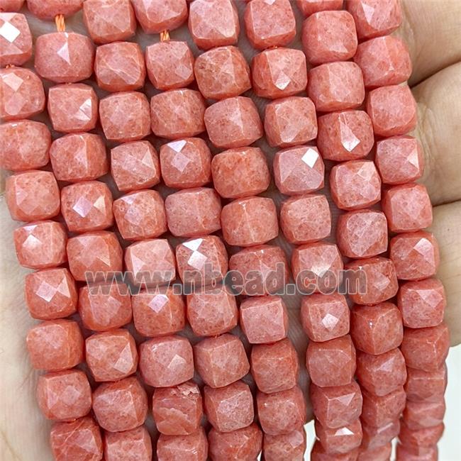 Orange Dye Jade Beads Faceted Cube
