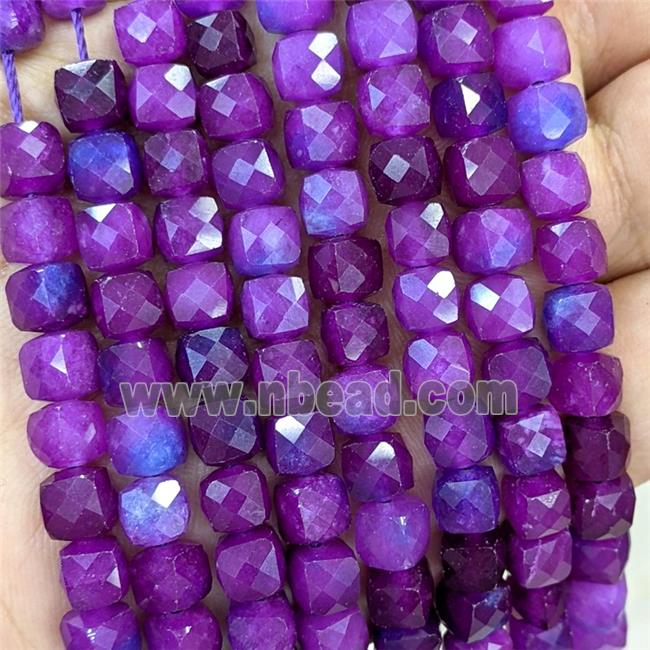 Purple Dye Jade Beads Faceted Cube