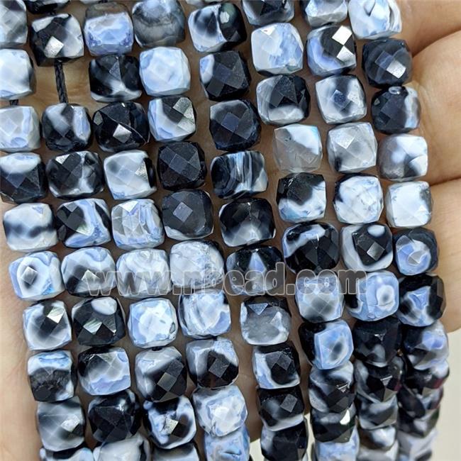 Blue Fire Agate Beads Dye Faceted Cube