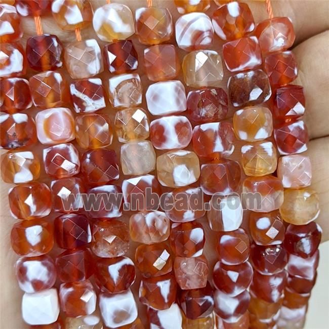 Red Fired Agate Beads Dye Faceted Cube