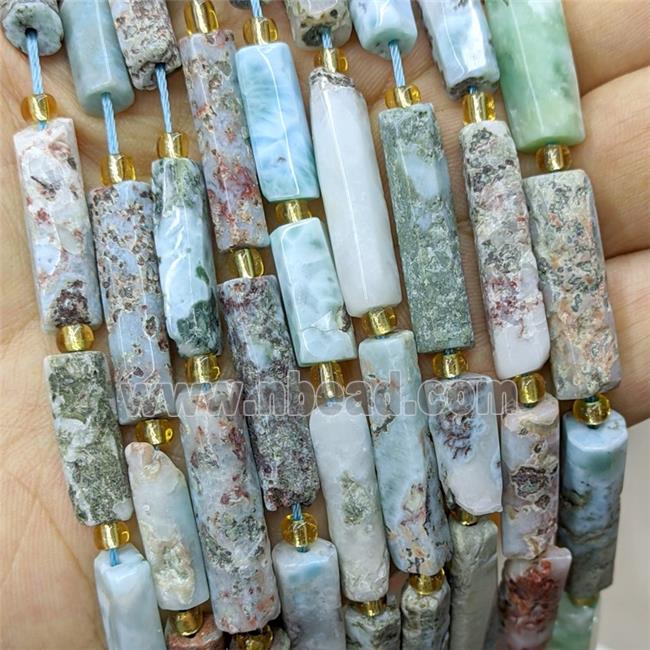 Natural Larima Tube Beads Blue
