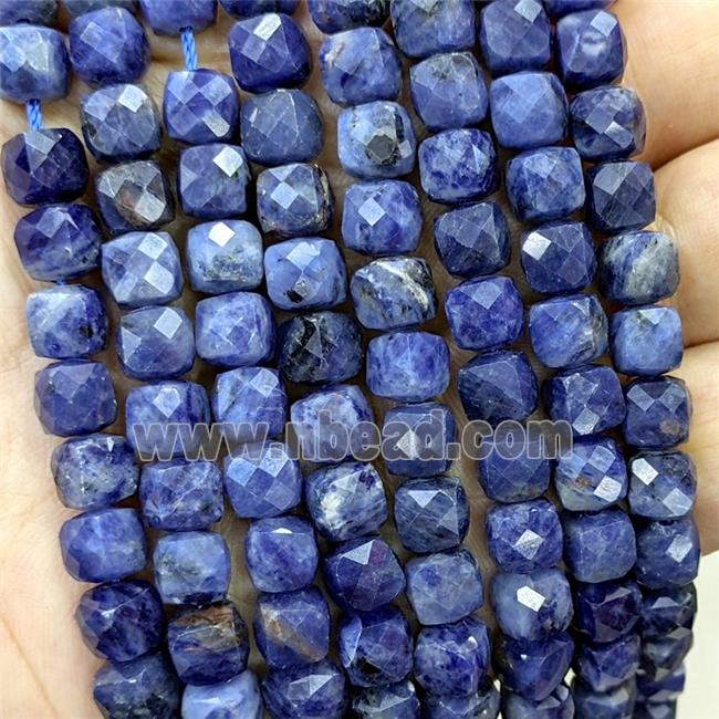 Natural Blue Sodalite Beads Faceted Cube