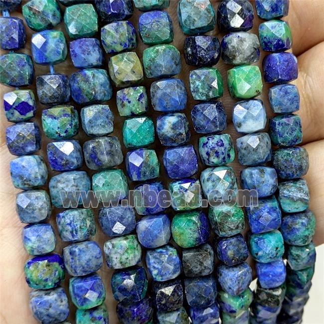 Natural Azurite Beads Blue Green Dye Faceted Cube