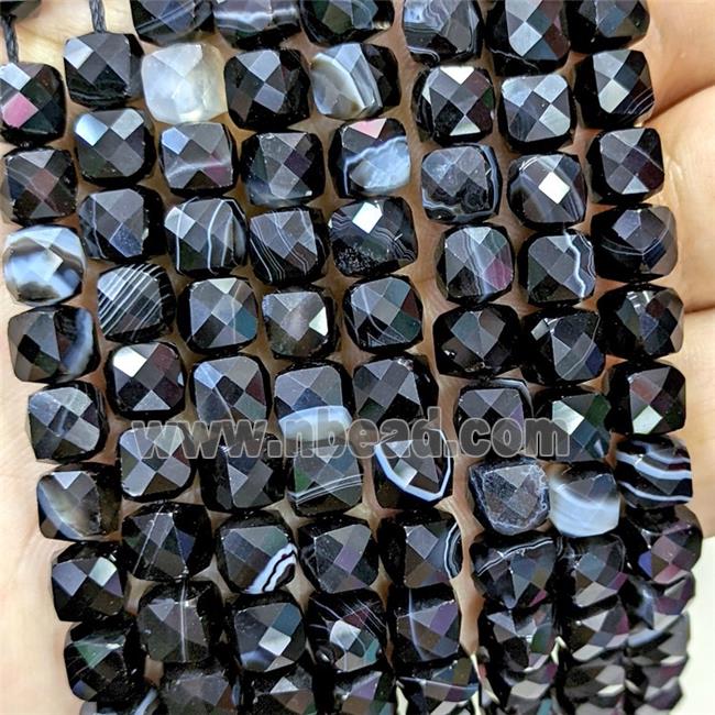 Natural Black Stripe Agate Beads Banded Dye Faceted Cube