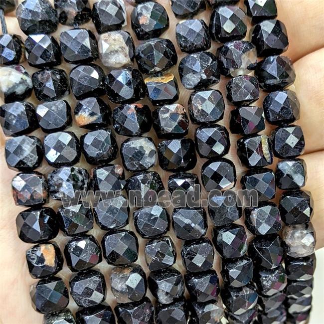 Natural Black Tourmaline Beads Faceted Cube B-Grade