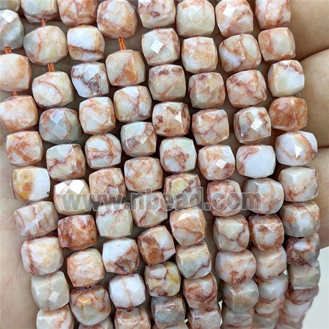Red Silk Jasper Beads Faceted Cube