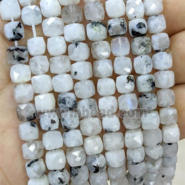 Natural White Moonstone Beads Blue Flash Faceted Cube B-Grade