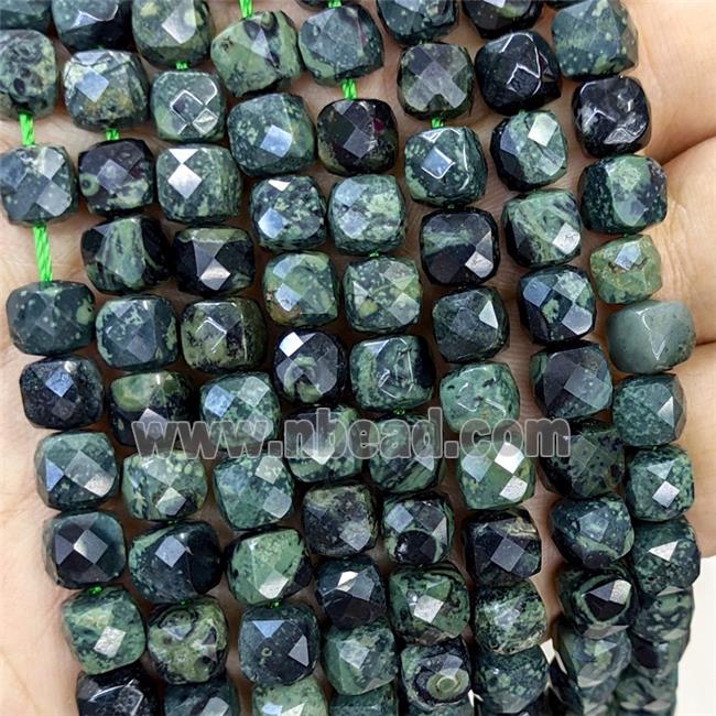 Natural Green Kambaba Jasper Beads Faceted Cube