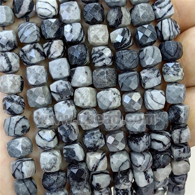 Natural Black Silk Jasper Beads Faceted Cube