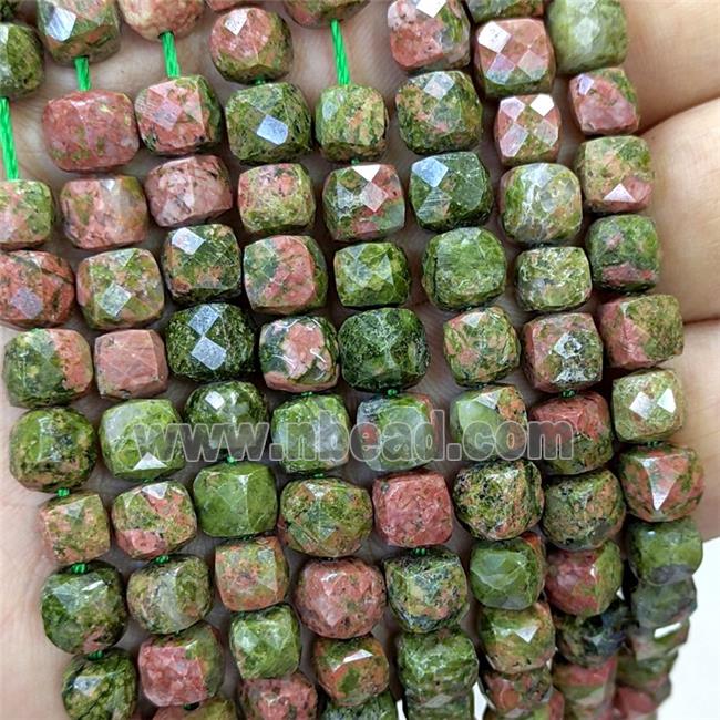 Natural Unakite Beads Faceted Cube