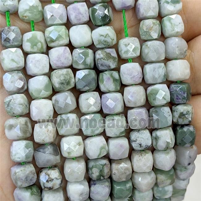 Natural Green Peace Jasper Beads Faceted Cube