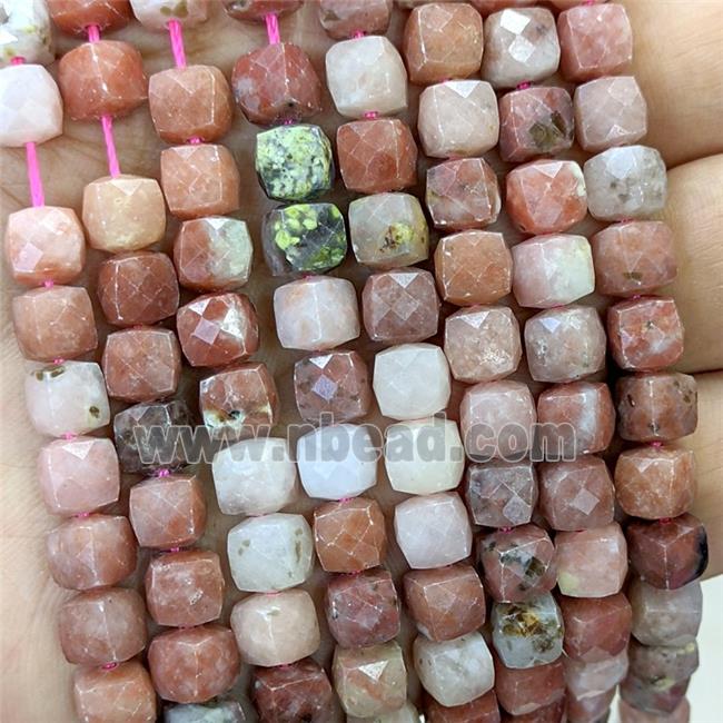 Natural Pink Plum Blossom Jasper Beads Faceted Cube