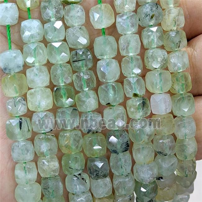 Natural Green Prehnite Beads Faceted Cube