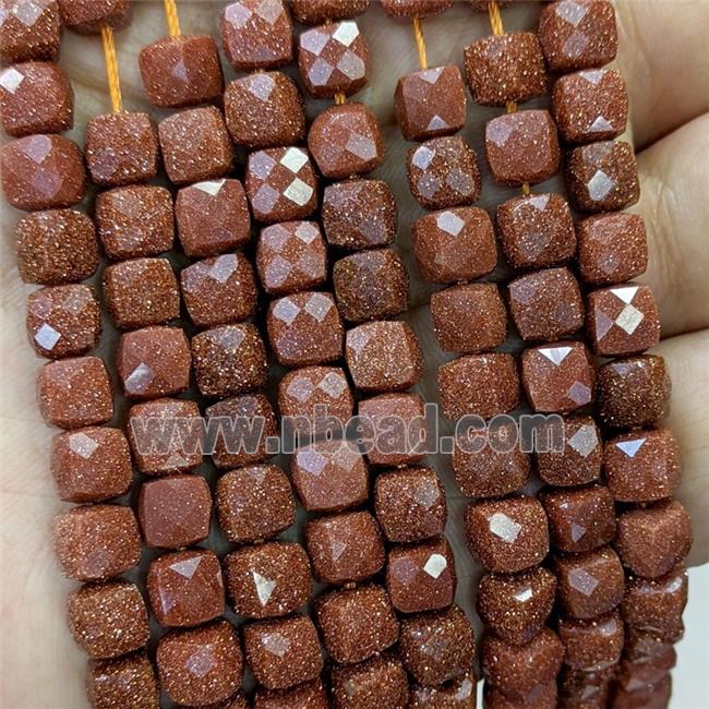 Golden Sandstone Beads Faceted Cube