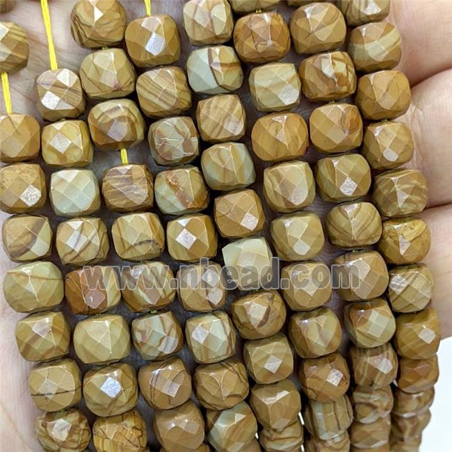 Natural Wood Lace Jasper Beads Brown Faceted Cube