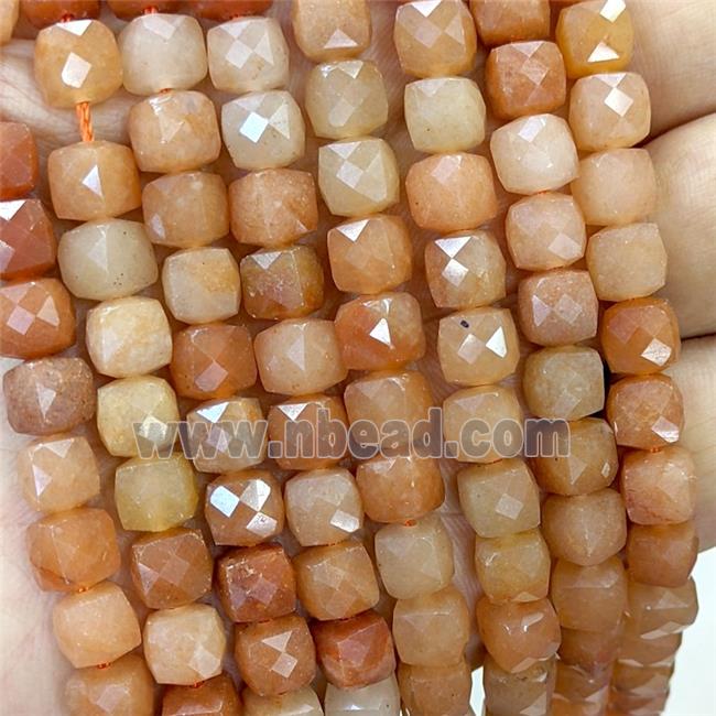 Natural Red Aventurine Beads Faceted Cube