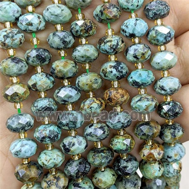 Natural Green African Turquoise Beads Faceted Rondelle