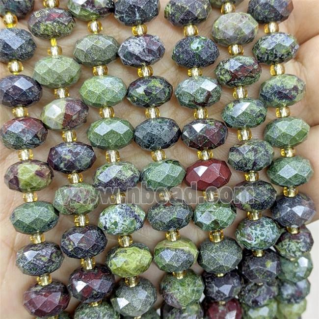Natural Dragon Bloodstone Beads Faceted Rondelle Green