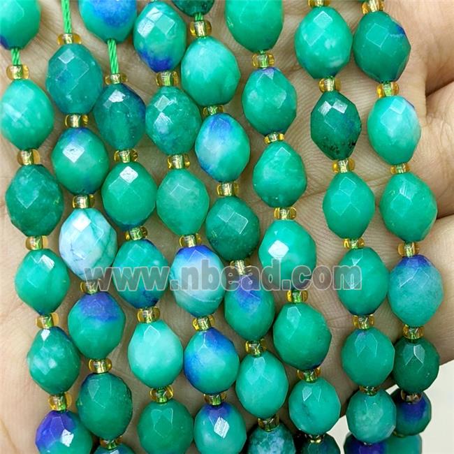 Green Dye Jade Beads Faceted Rice