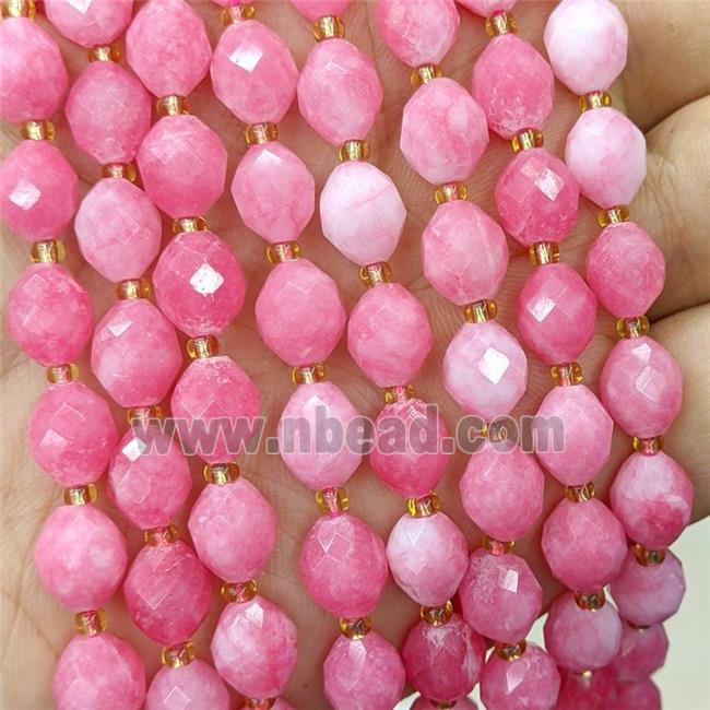 Jade Beads Faceted Rice Pink Dye