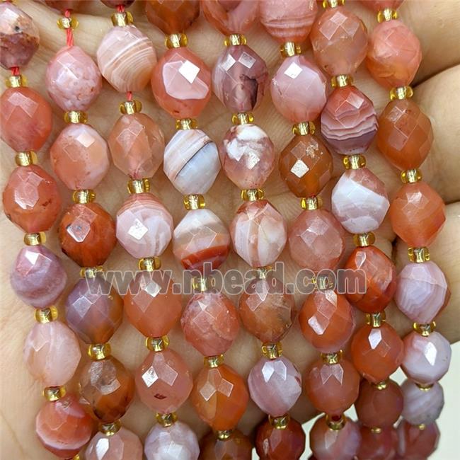 Red Striped Agate Beads Banded Dye Faceted Rice