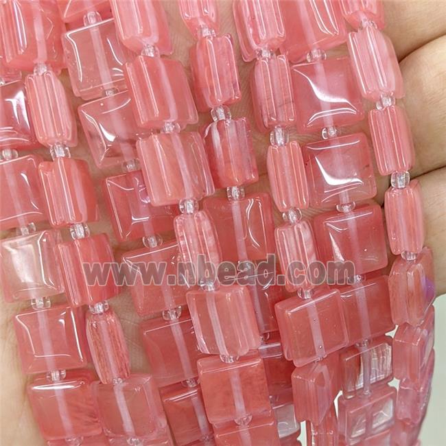 Pink Synthetic Quartz Square Beads