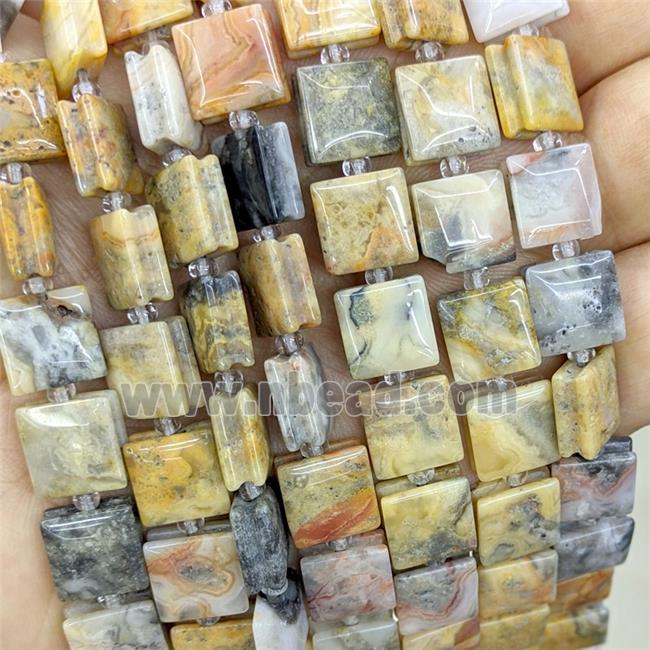 Natural Yellow Crazy Lace Agate Square Beads