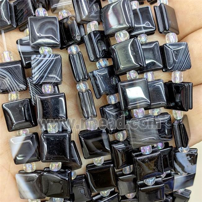 Black Stripe Agate Square Beads Banded Dye