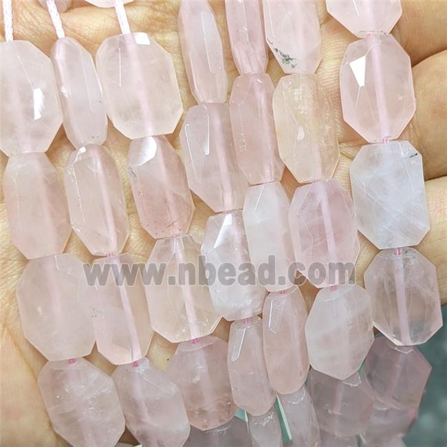 Natural Pink Rose Quartz Beads Faceted Rectangle